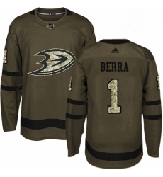Mens Adidas Anaheim Ducks 1 Reto Berra Premier Green Salute to Service NHL Jersey 