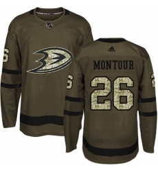 Mens Adidas Anaheim Ducks 26 Brandon Montour Authentic Green Salute to Service NHL Jersey 