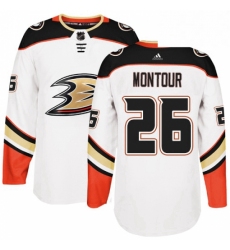 Mens Adidas Anaheim Ducks 26 Brandon Montour Authentic White Away NHL Jersey 