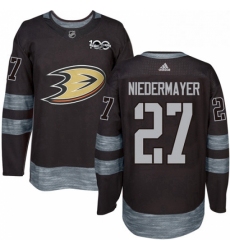 Mens Adidas Anaheim Ducks 27 Scott Niedermayer Authentic Black 1917 2017 100th Anniversary NHL Jersey 