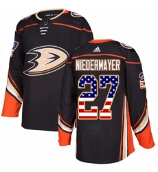 Mens Adidas Anaheim Ducks 27 Scott Niedermayer Authentic Black USA Flag Fashion NHL Jersey 