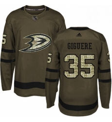 Mens Adidas Anaheim Ducks 35 Jean Sebastien Giguere Authentic Green Salute to Service NHL Jersey 