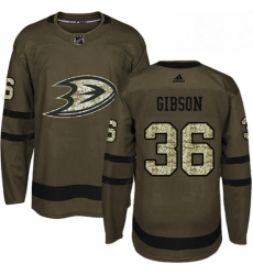 Mens Adidas Anaheim Ducks 36 John Gibson Authentic Green Salute to Service NHL Jersey 