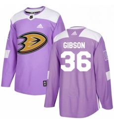 Mens Adidas Anaheim Ducks 36 John Gibson Authentic Purple Fights Cancer Practice NHL Jersey 