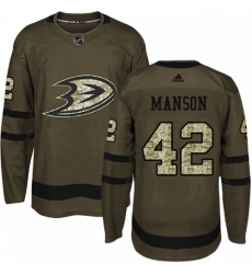 Mens Adidas Anaheim Ducks 42 Josh Manson Premier Green Salute to Service NHL Jersey 