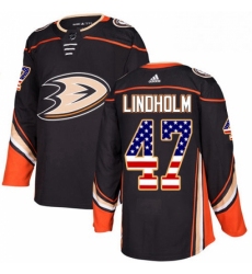 Mens Adidas Anaheim Ducks 47 Hampus Lindholm Authentic Black USA Flag Fashion NHL Jersey 