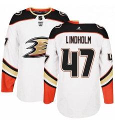 Mens Adidas Anaheim Ducks 47 Hampus Lindholm Authentic White Away NHL Jersey 