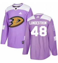 Mens Adidas Anaheim Ducks 48 Isac Lundestrom Authentic Purple Fights Cancer Practice NHL Jersey 