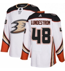 Mens Adidas Anaheim Ducks 48 Isac Lundestrom Authentic White Away NHL Jersey 
