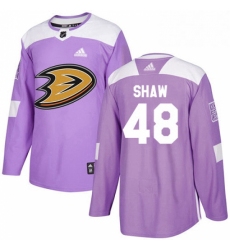 Mens Adidas Anaheim Ducks 48 Logan Shaw Authentic Purple Fights Cancer Practice NHL Jersey 