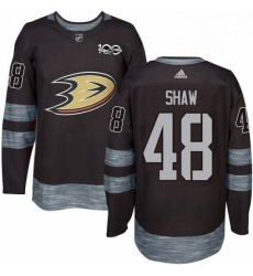 Mens Adidas Anaheim Ducks 48 Logan Shaw Premier Black 1917 2017 100th Anniversary NHL Jersey 
