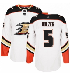 Mens Adidas Anaheim Ducks 5 Korbinian Holzer Authentic White Away NHL Jersey 