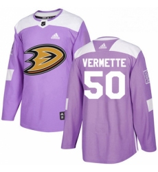 Mens Adidas Anaheim Ducks 50 Antoine Vermette Authentic Purple Fights Cancer Practice NHL Jersey 