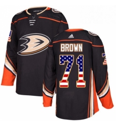 Mens Adidas Anaheim Ducks 71 JT Brown Authentic Black USA Flag Fashion NHL Jersey 