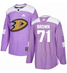 Mens Adidas Anaheim Ducks 71 JT Brown Authentic Purple Fights Cancer Practice NHL Jersey 