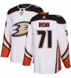 Mens Adidas Anaheim Ducks 71 JT Brown Authentic White Away NHL Jersey 