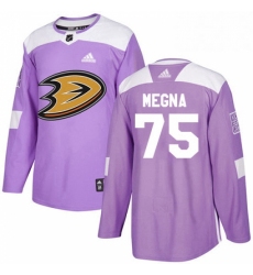 Mens Adidas Anaheim Ducks 75 Jaycob Megna Authentic Purple Fights Cancer Practice NHL Jersey 