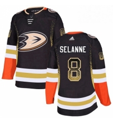 Mens Adidas Anaheim Ducks 8 Teemu Selanne Authentic Black Drift Fashion NHL Jersey 