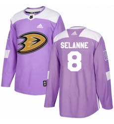Mens Adidas Anaheim Ducks 8 Teemu Selanne Authentic Purple Fights Cancer Practice NHL Jersey 