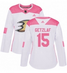 Womens Adidas Anaheim Ducks 15 Ryan Getzlaf Authentic WhitePink Fashion NHL Jersey 