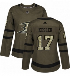 Womens Adidas Anaheim Ducks 17 Ryan Kesler Authentic Green Salute to Service NHL Jersey 