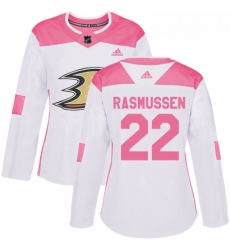Womens Adidas Anaheim Ducks 22 Dennis Rasmussen Authentic WhitePink Fashion NHL Jersey 