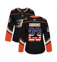 Womens Adidas Anaheim Ducks 23 Brian Gibbons Authentic Black USA Flag Fashion NHL Jersey 
