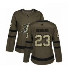 Womens Adidas Anaheim Ducks 23 Brian Gibbons Authentic Green Salute to Service NHL Jersey 