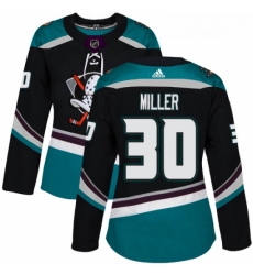 Womens Adidas Anaheim Ducks 30 Ryan Miller Authentic Black Teal Third NHL Jersey 