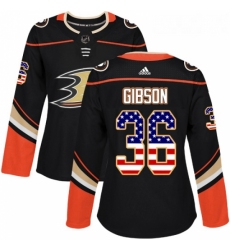 Womens Adidas Anaheim Ducks 36 John Gibson Authentic Black USA Flag Fashion NHL Jersey 