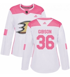 Womens Adidas Anaheim Ducks 36 John Gibson Authentic WhitePink Fashion NHL Jersey 