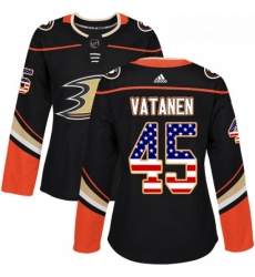 Womens Adidas Anaheim Ducks 45 Sami Vatanen Authentic Black USA Flag Fashion NHL Jersey 