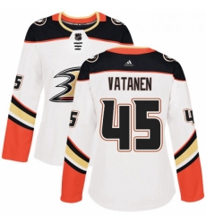 Womens Adidas Anaheim Ducks 45 Sami Vatanen Authentic White Away NHL Jersey 