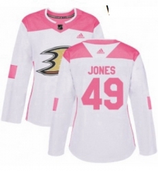Womens Adidas Anaheim Ducks 49 Max Jones Authentic White Pink Fashion NHL Jersey 
