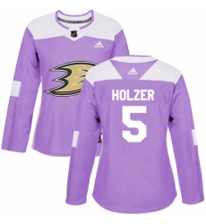 Womens Adidas Anaheim Ducks 5 Korbinian Holzer Authentic Purple Fights Cancer Practice NHL Jersey 