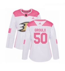 Womens Adidas Anaheim Ducks 50 Benoit Olivier Groulx Authentic White Pink Fashion NHL Jersey 