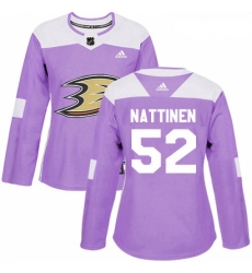Womens Adidas Anaheim Ducks 52 Julius Nattinen Authentic Purple Fights Cancer Practice NHL Jersey 