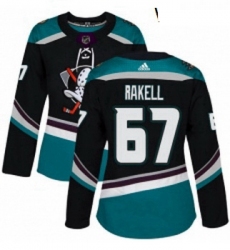 Womens Adidas Anaheim Ducks 67 Rickard Rakell Authentic Black Teal Third NHL Jersey 