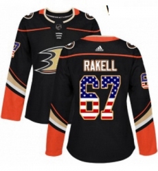 Womens Adidas Anaheim Ducks 67 Rickard Rakell Authentic Black USA Flag Fashion NHL Jersey 