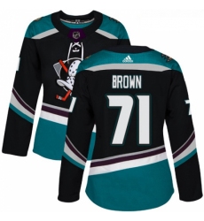 Womens Adidas Anaheim Ducks 71 JT Brown Authentic Black Teal Third NHL Jersey 