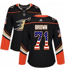 Womens Adidas Anaheim Ducks 71 JT Brown Authentic Black USA Flag Fashion NHL Jersey 