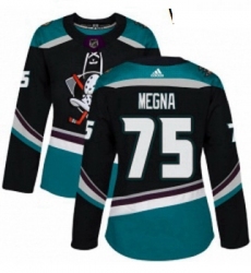 Womens Adidas Anaheim Ducks 75 Jaycob Megna Authentic Black Teal Third NHL Jersey 