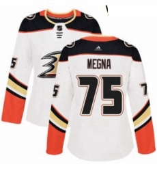 Womens Adidas Anaheim Ducks 75 Jaycob Megna Authentic White Away NHL Jersey 