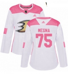 Womens Adidas Anaheim Ducks 75 Jaycob Megna Authentic WhitePink Fashion NHL Jersey 