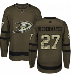 Youth Adidas Anaheim Ducks 27 Scott Niedermayer Premier Green Salute to Service NHL Jersey 