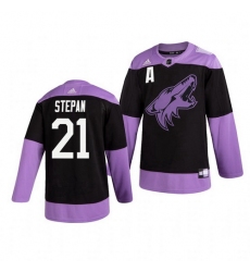 Coyotes 21 Derek Stepan Black Purple Hockey Fights Cancer Adidas Jersey