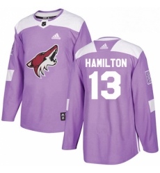Mens Adidas Arizona Coyotes 13 Freddie Hamilton Authentic Purple Fights Cancer Practice NHL Jersey 