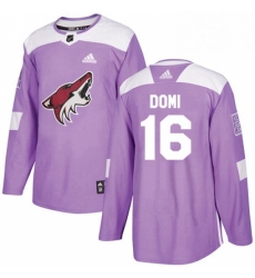 Mens Adidas Arizona Coyotes 16 Max Domi Authentic Purple Fights Cancer Practice NHL Jersey 
