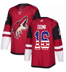 Mens Adidas Arizona Coyotes 16 Max Domi Authentic Red USA Flag Fashion NHL Jersey 