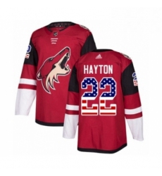 Mens Adidas Arizona Coyotes 22 Barrett Hayton Authentic Red USA Flag Fashion NHL Jerse
